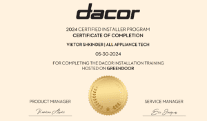 Dacor Installation Certificate